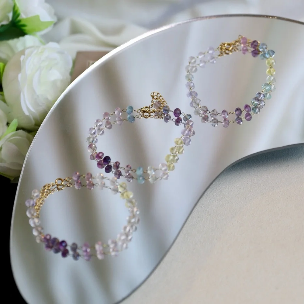 18K Gold Plated Minimalist Rainbow Fluorite Bracelet - Picture 5 of 11